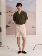 PLEATED LINEN SHORTS - BEIGE