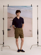 PLEATED LINEN SHORTS - OLIVE