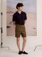 PLEATED LINEN SHORTS - OLIVE