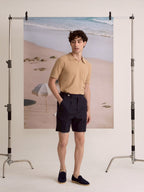 PLEATED LINEN SHORTS - NAVY