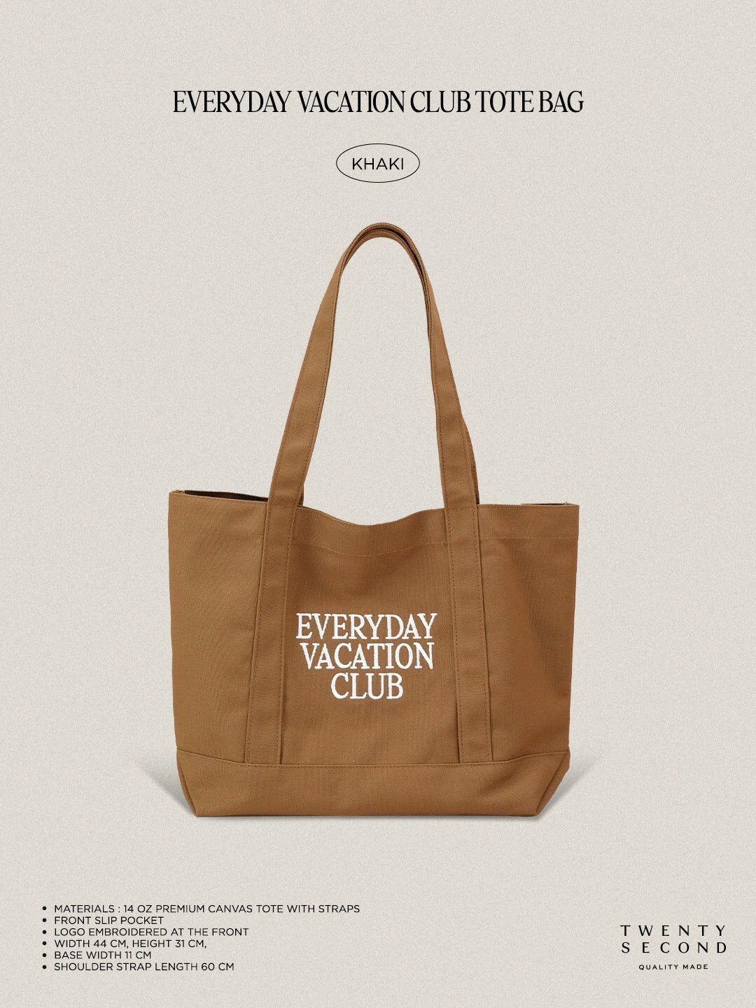 EVERYDAY VACATION CLUB TOTE BAG - KHAKI