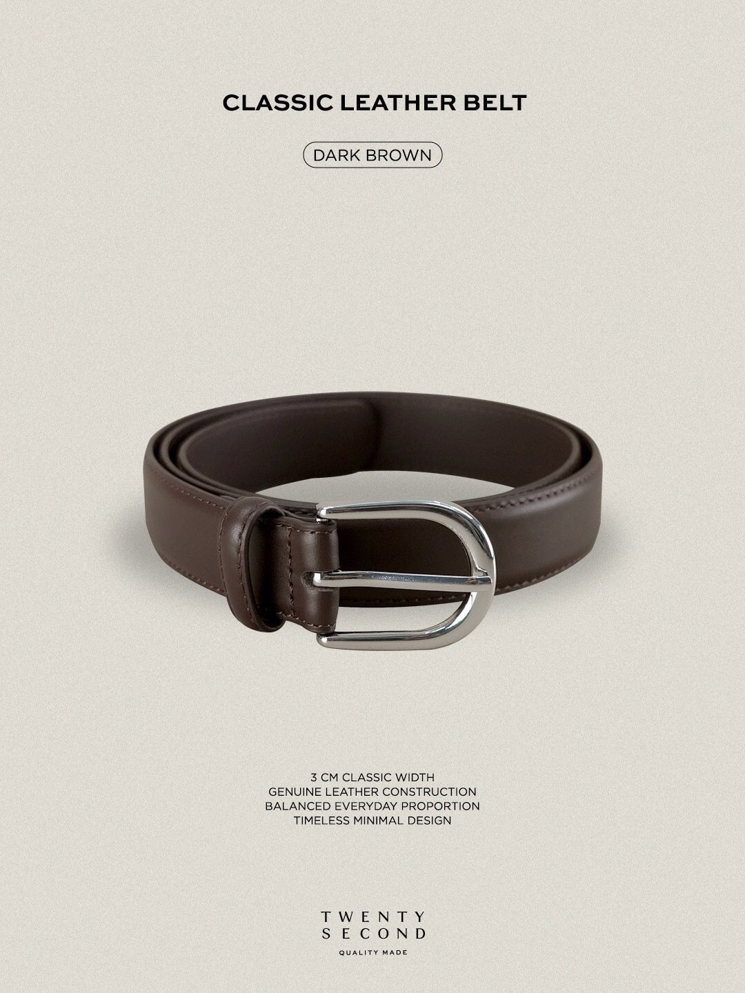 CLASSIC LEATHER BELT - DARK BROWN