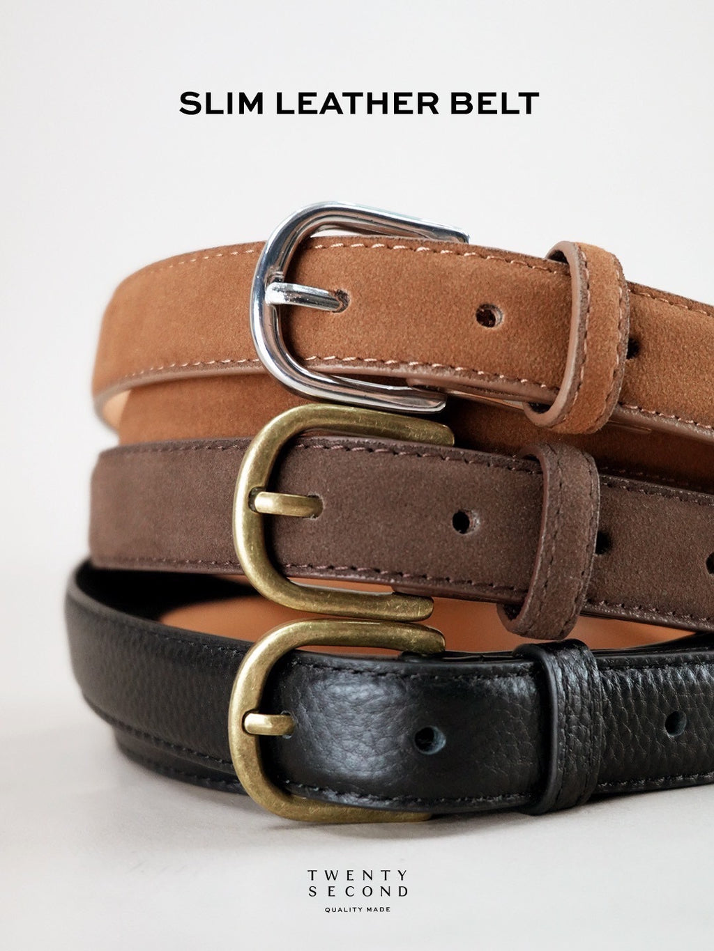 SLIM LEATHER BELT - BLACK