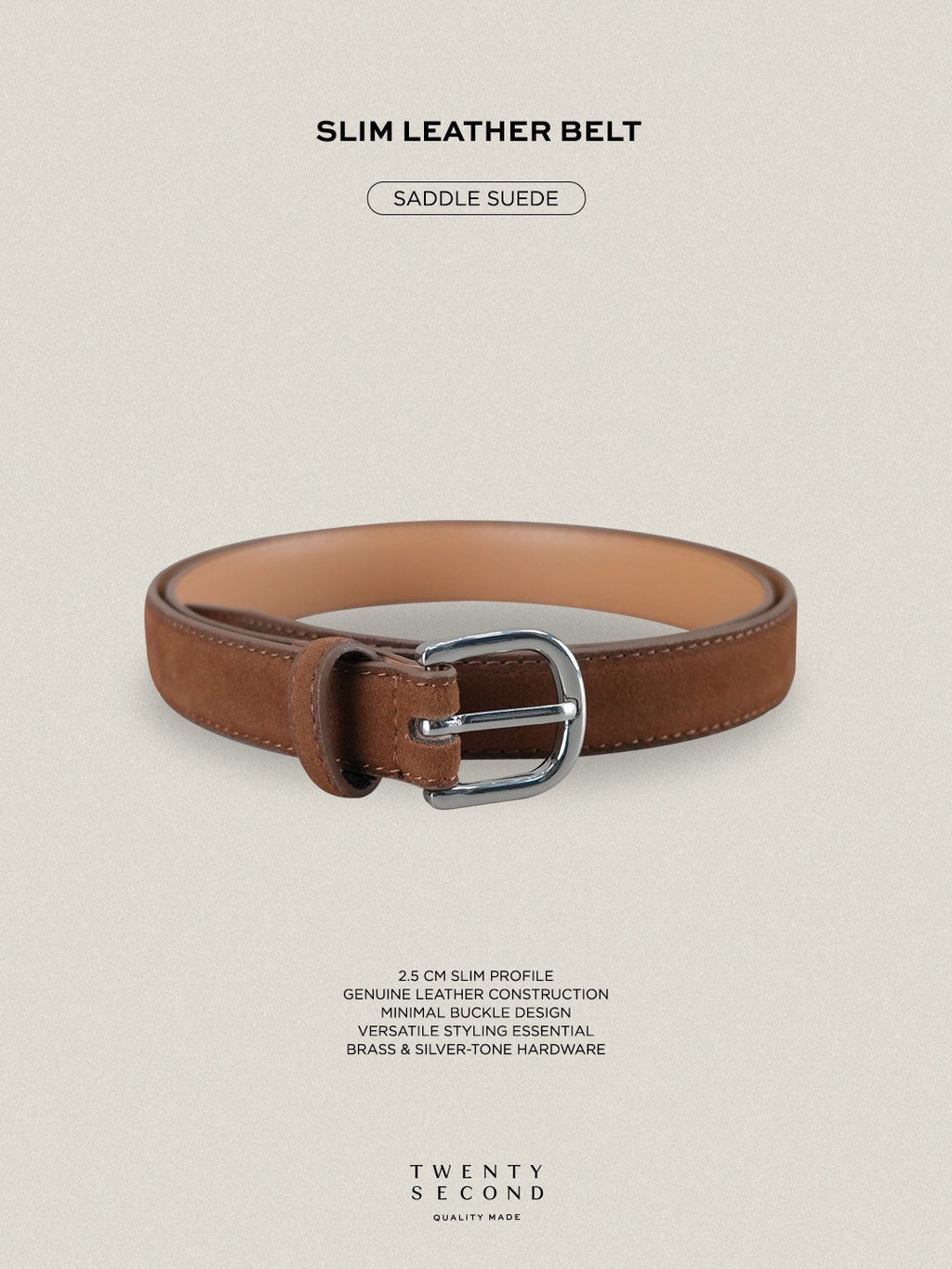 SLIM LEATHER BELT - SADDLE SUEDE