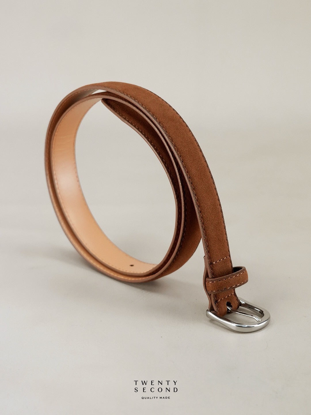 SLIM LEATHER BELT - SADDLE SUEDE