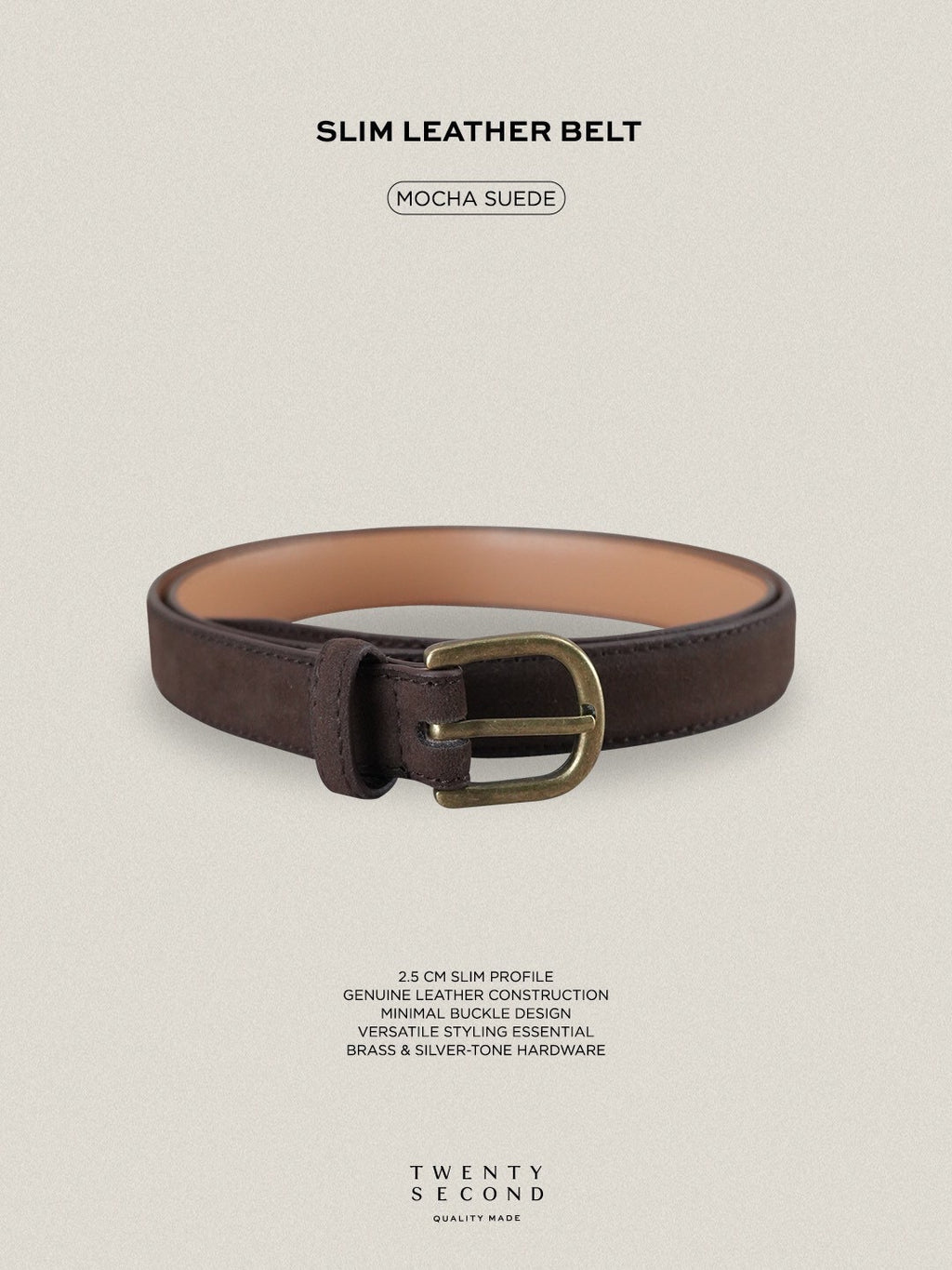 SLIM LEATHER BELT - MOCHA SUEDE