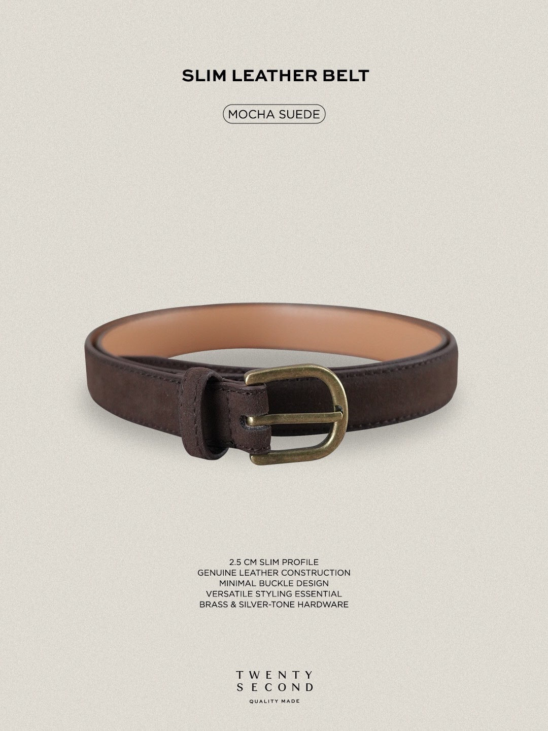 SLIM LEATHER BELT - MOCHA SUEDE