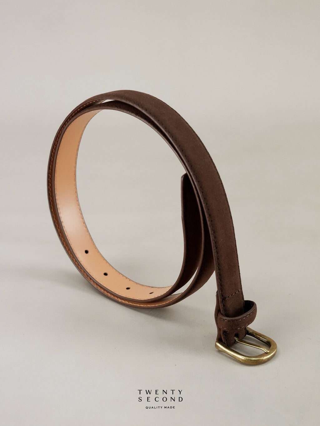 SLIM LEATHER BELT - MOCHA SUEDE