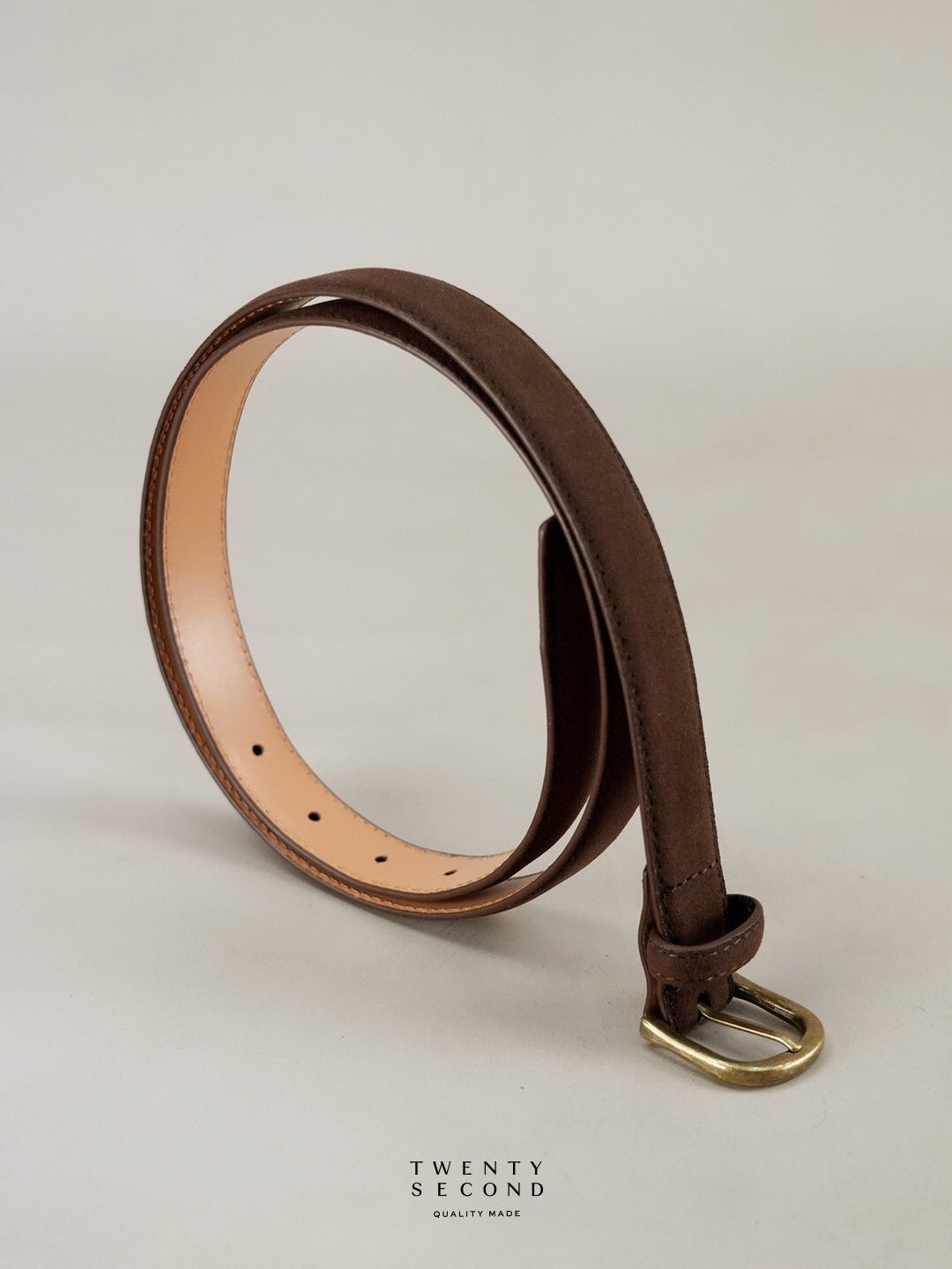 SLIM LEATHER BELT - MOCHA SUEDE