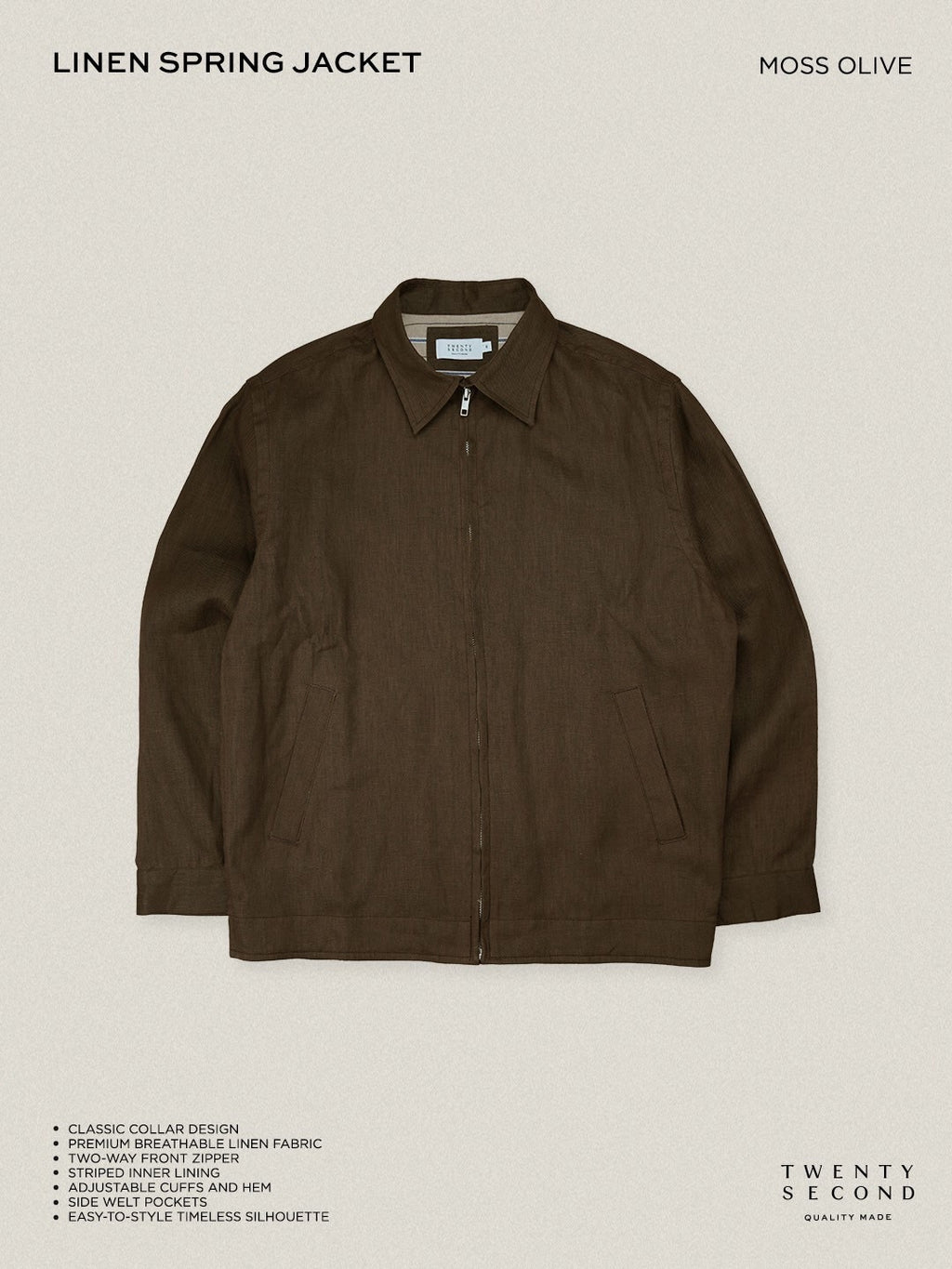 LINEN SPRING JACKET - MOSS BROWN