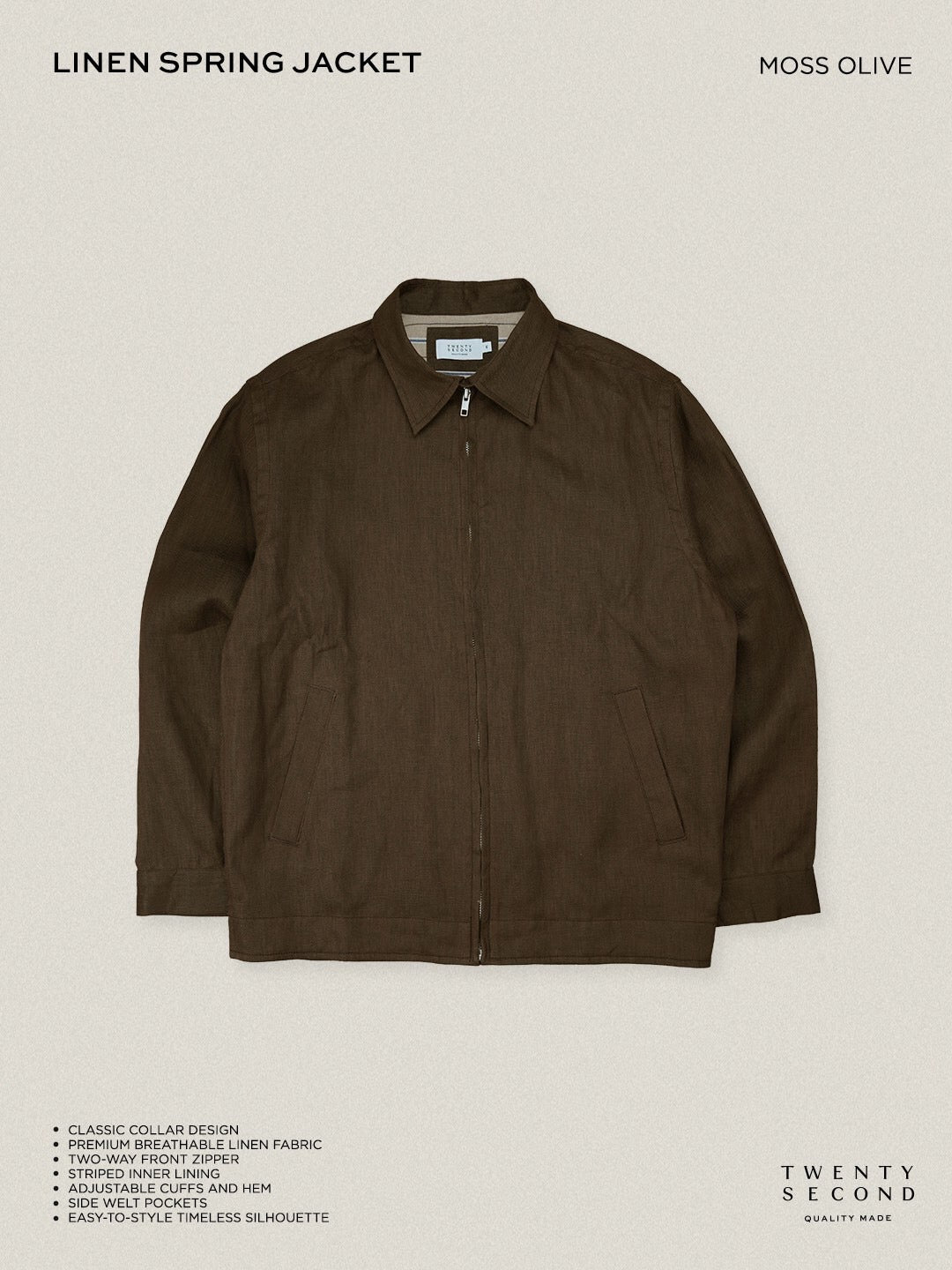 LINEN SPRING JACKET - MOSS BROWN