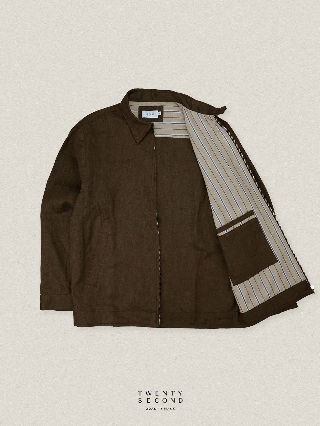 LINEN SPRING JACKET - MOSS BROWN