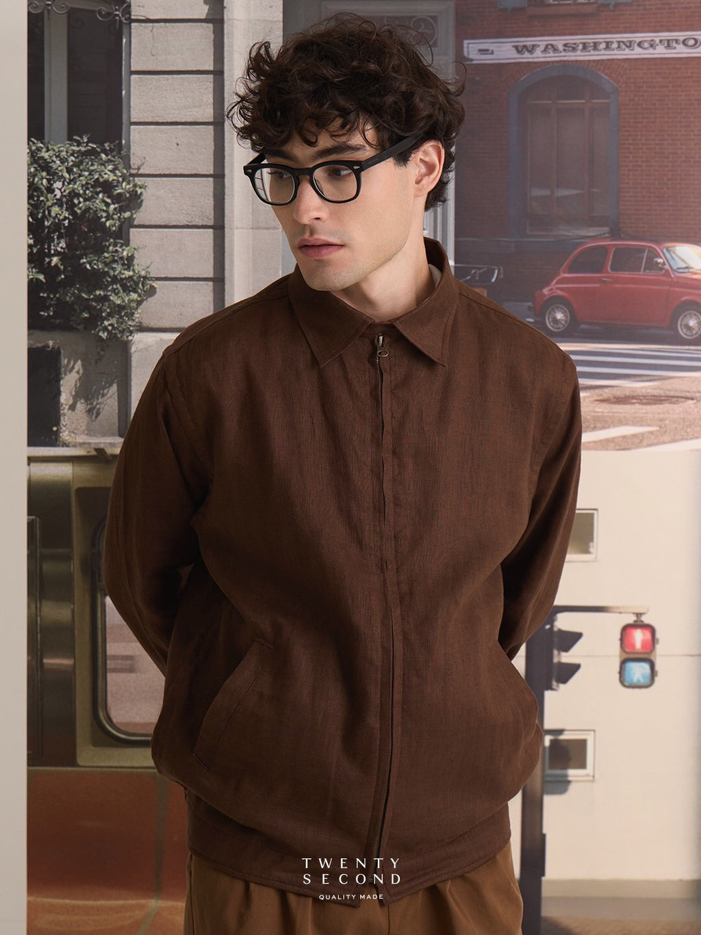 LINEN SPRING JACKET - MOSS BROWN