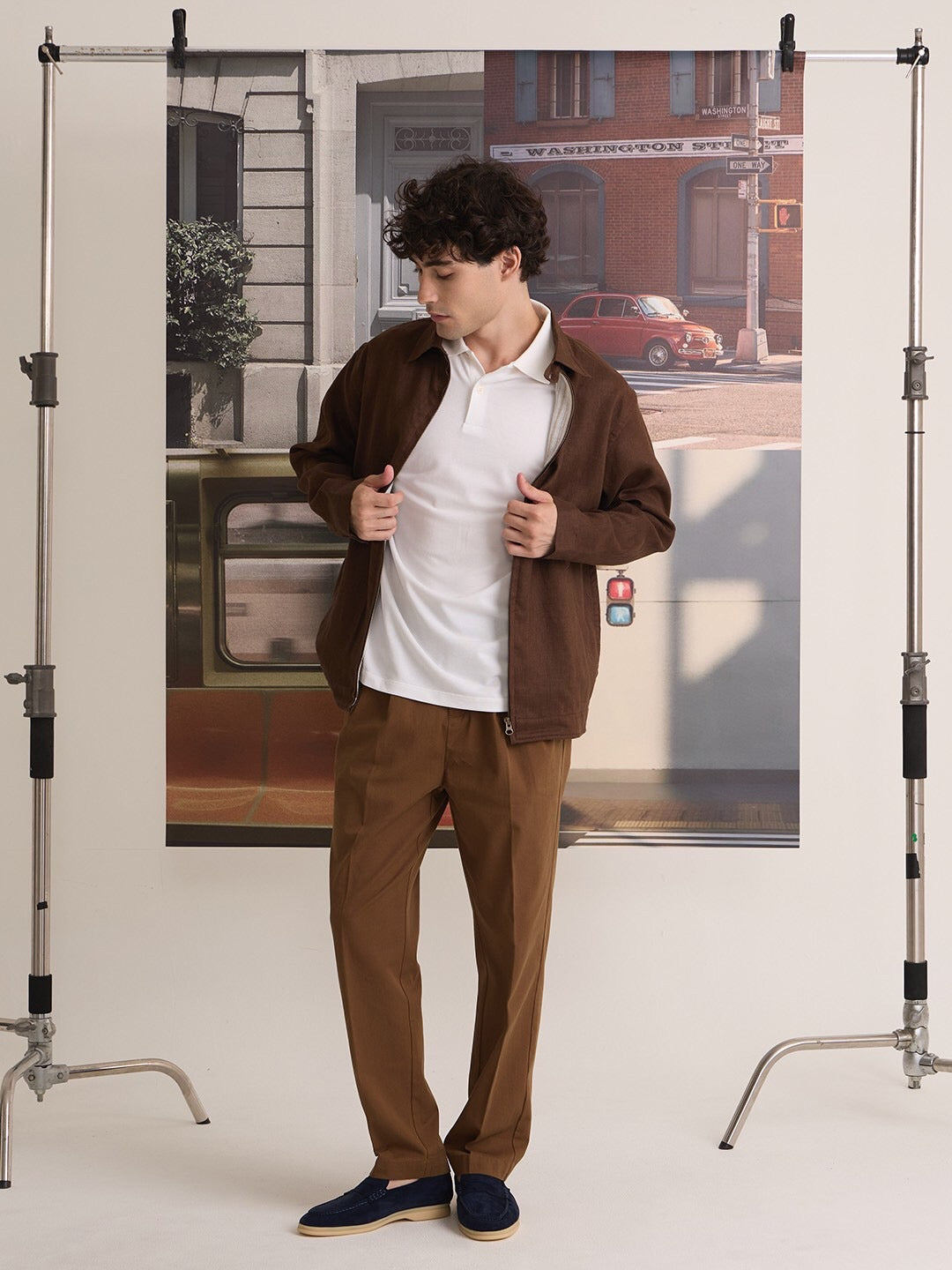 LINEN SPRING JACKET - MOSS BROWN