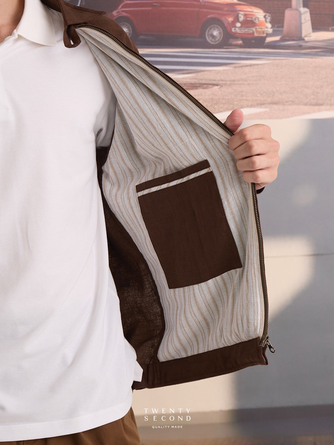 LINEN SPRING JACKET - MOSS BROWN