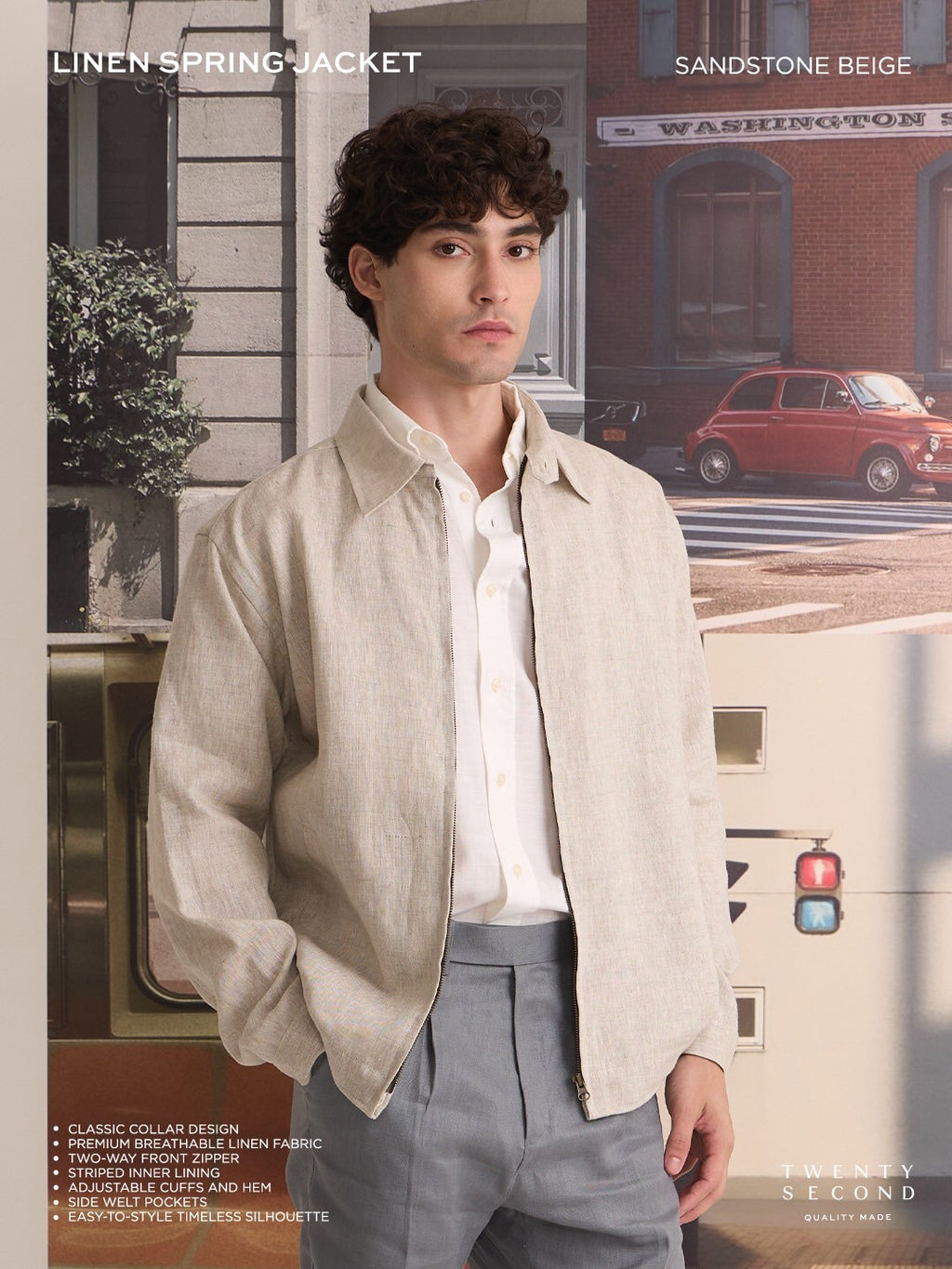 LINEN SPRING JACKET - SANDSTONE BEIGE