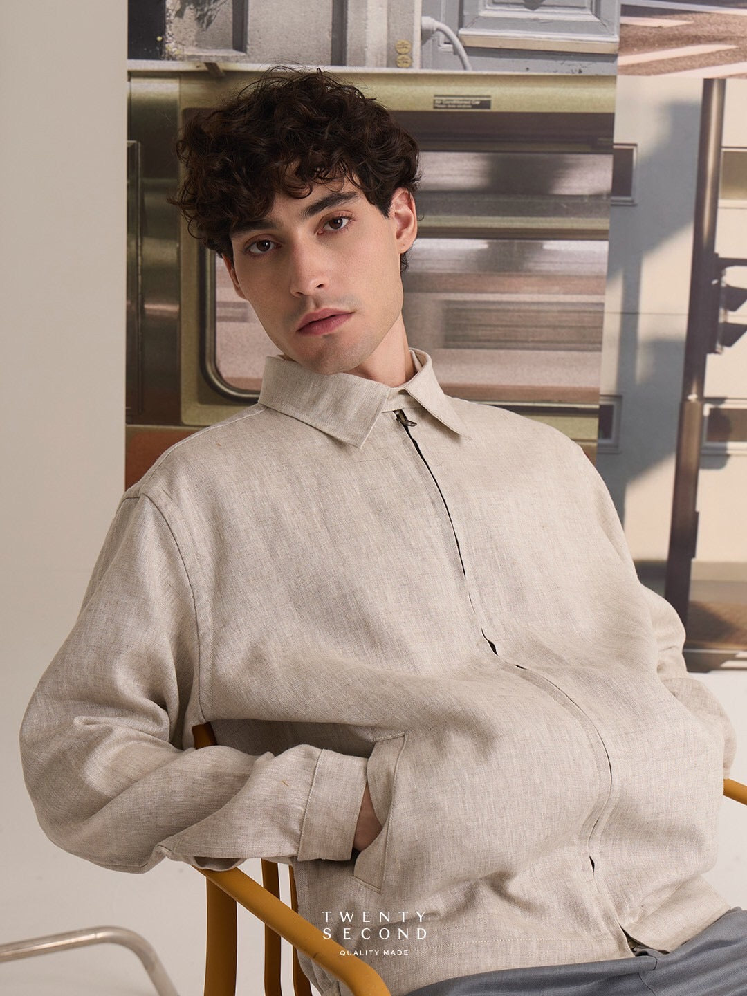 LINEN SPRING JACKET - SANDSTONE BEIGE