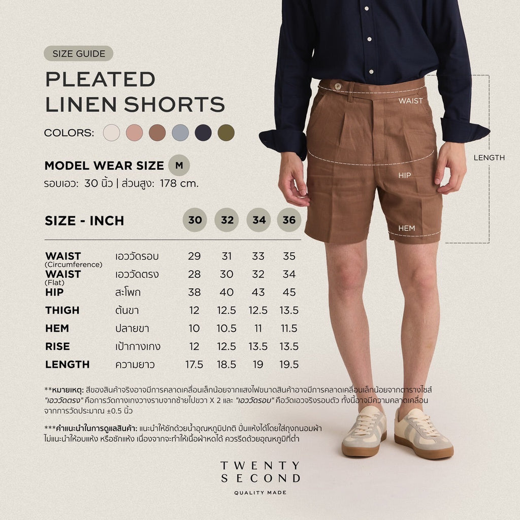 PLEATED LINEN SHORTS - NAVY