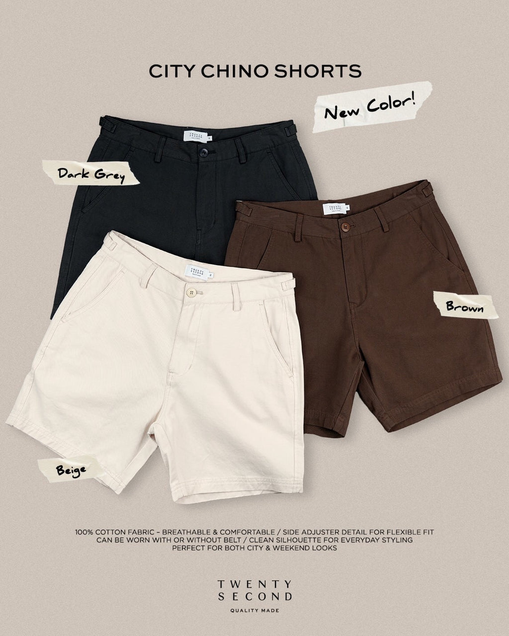CITY CHINO SHORTS - GREY