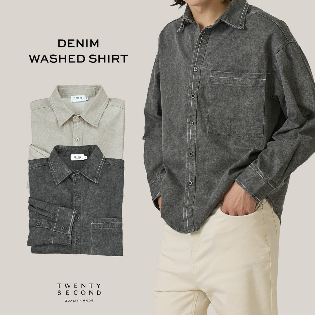 DENIM WASHED SHIRT - BLACK