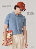 เสื้อโปโลถัก RIVIERA - สีน้ำเงิน
