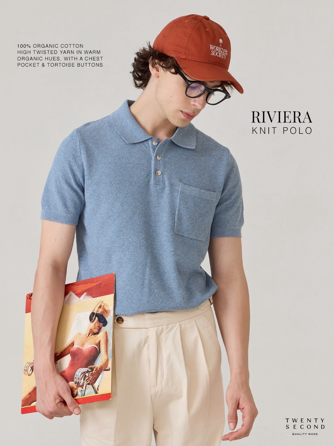 เสื้อโปโลถัก RIVIERA - สีน้ำเงิน