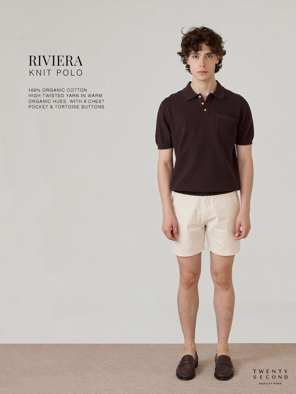 เสื้อโปโลถัก RIVIERA - สีน้ำตาล