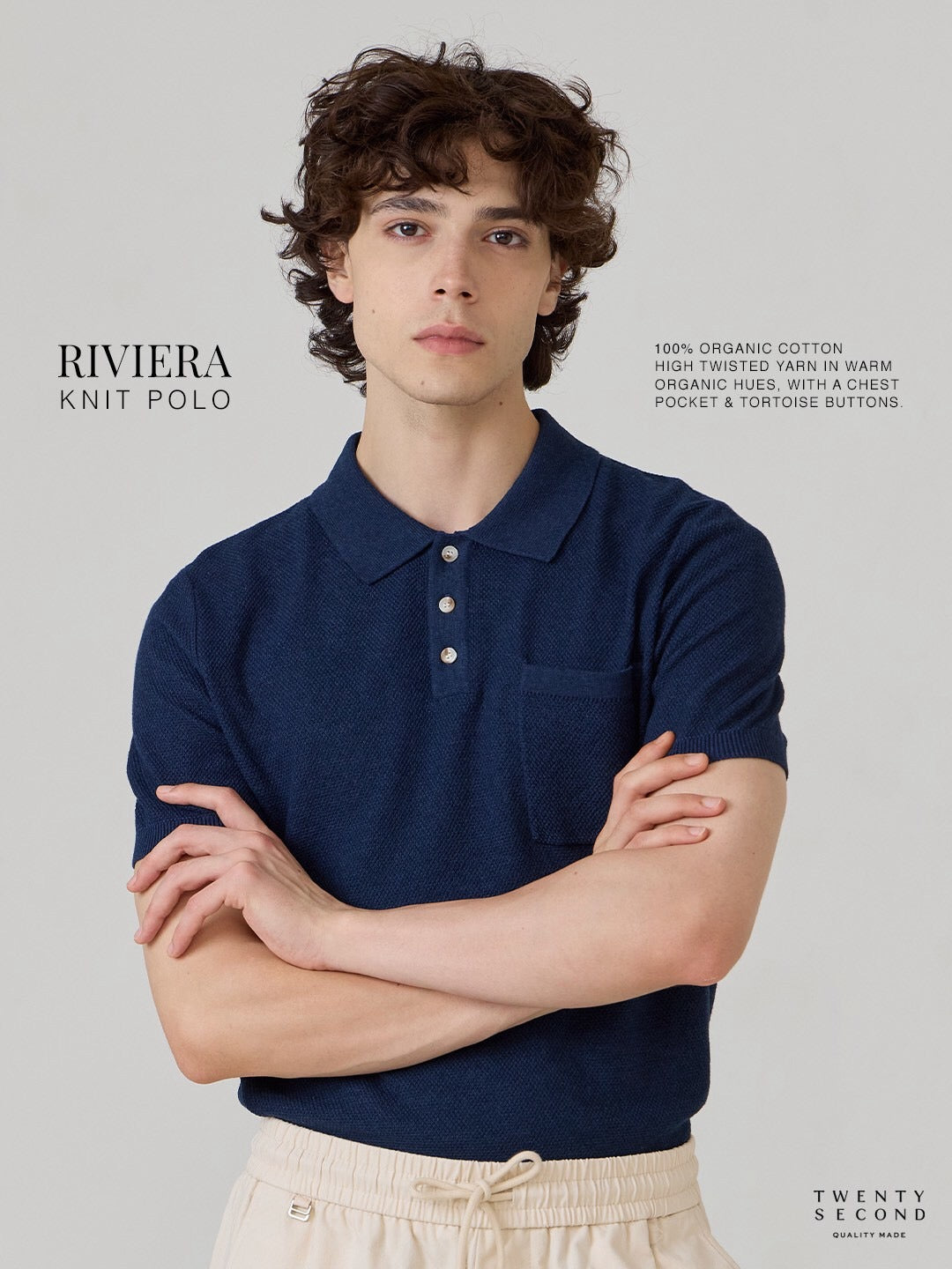 เสื้อโปโลถัก RIVIERA - สีกรมท่า