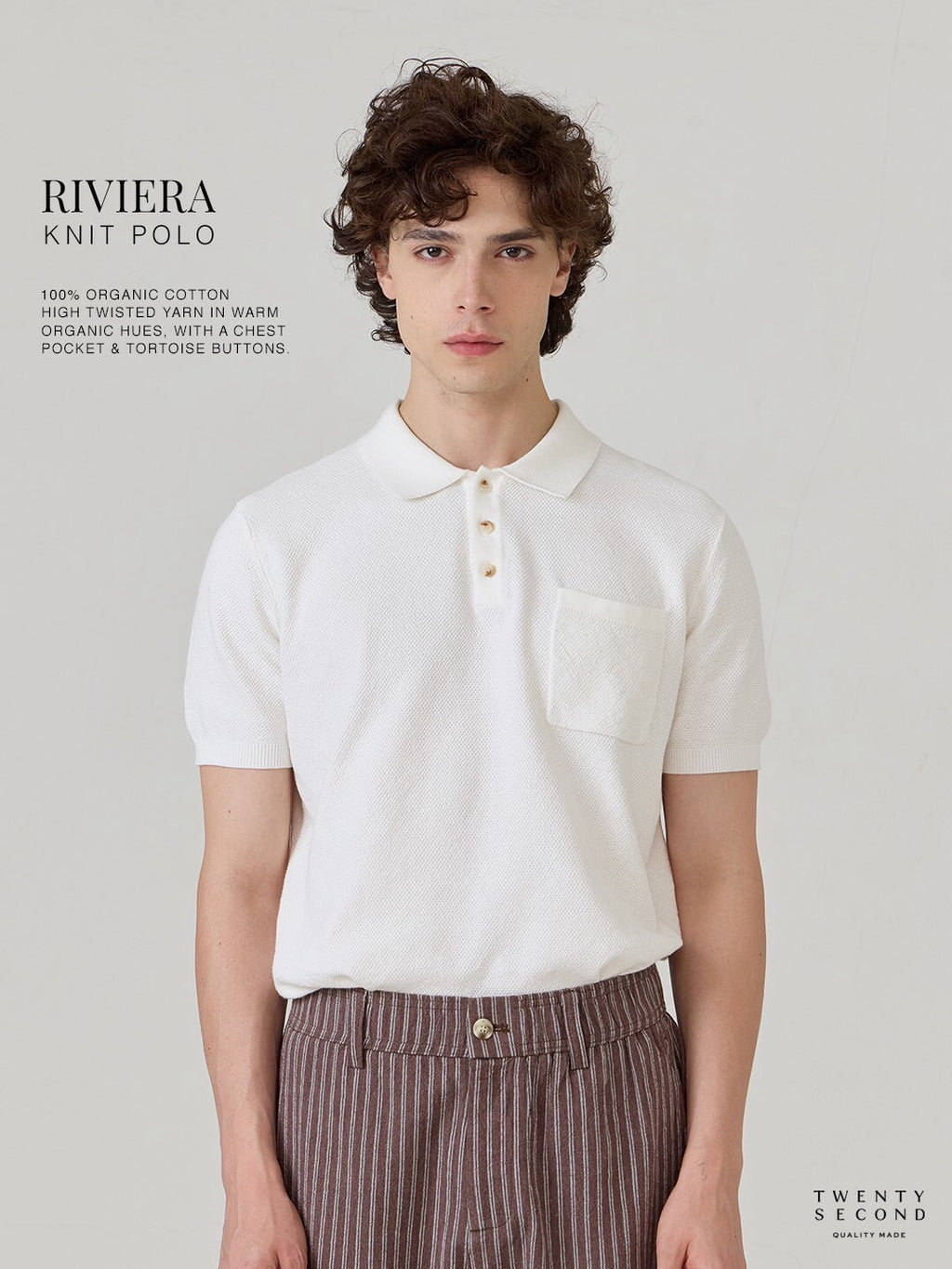 เสื้อโปโลถักริเวียร่า - สีขาว