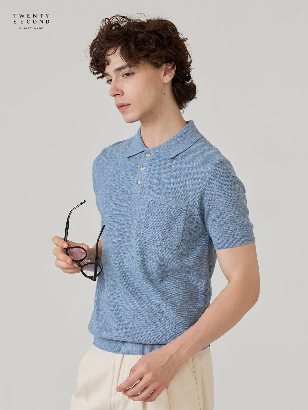 เสื้อโปโลถัก RIVIERA - สีน้ำเงิน