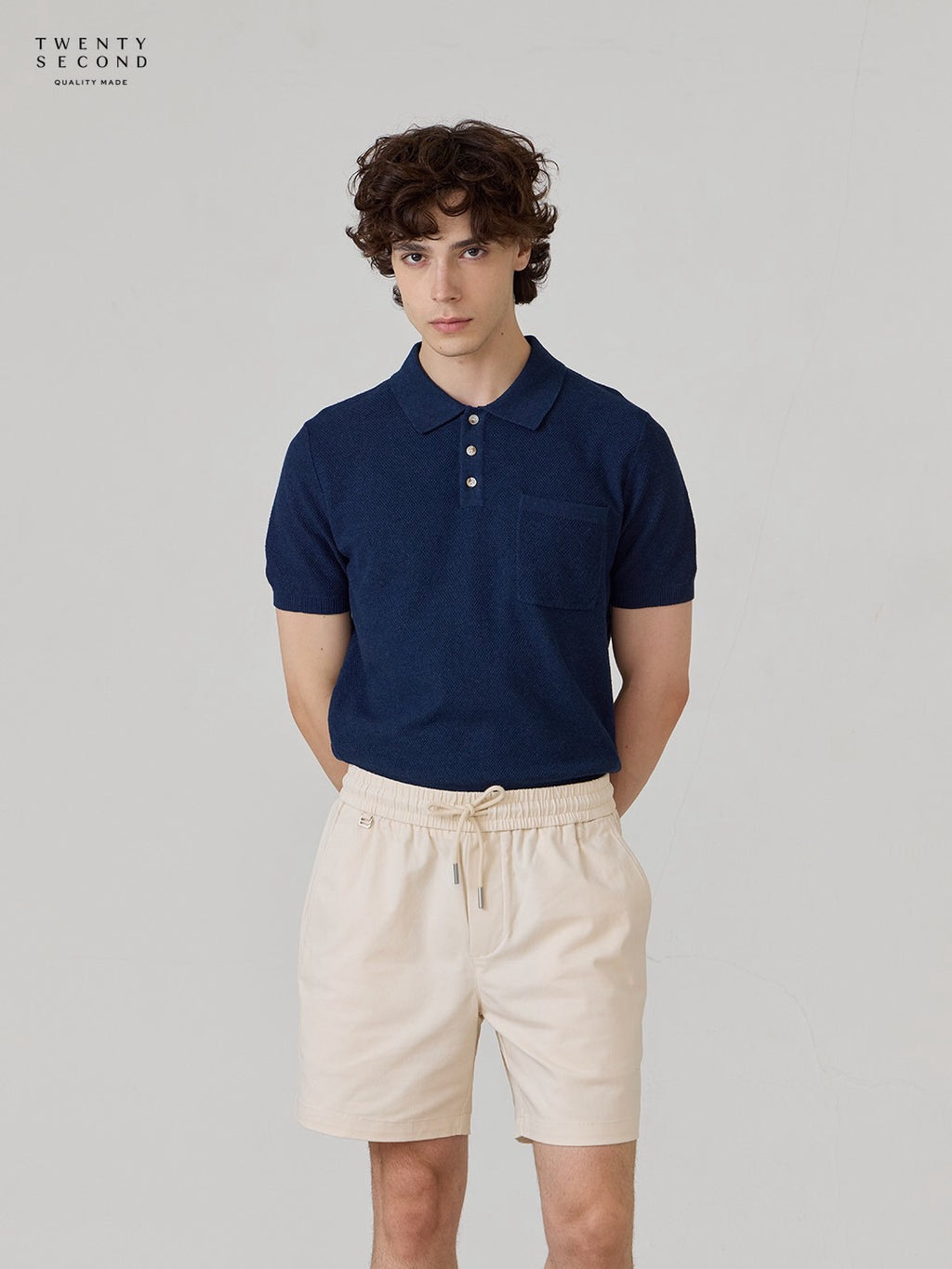 เสื้อโปโลถัก RIVIERA - สีกรมท่า
