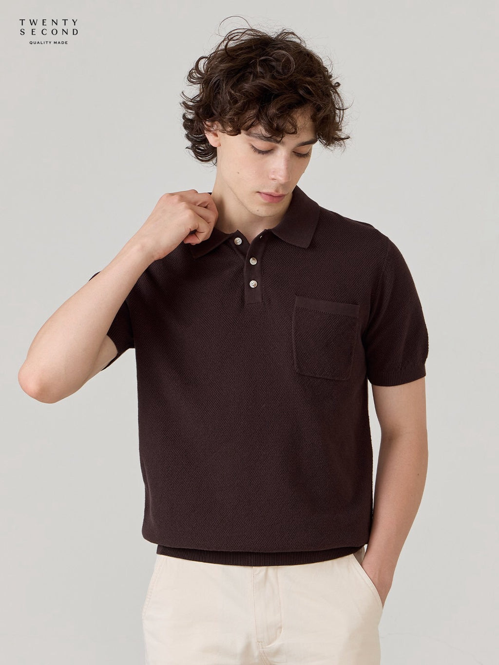 เสื้อโปโลถัก RIVIERA - สีน้ำตาล