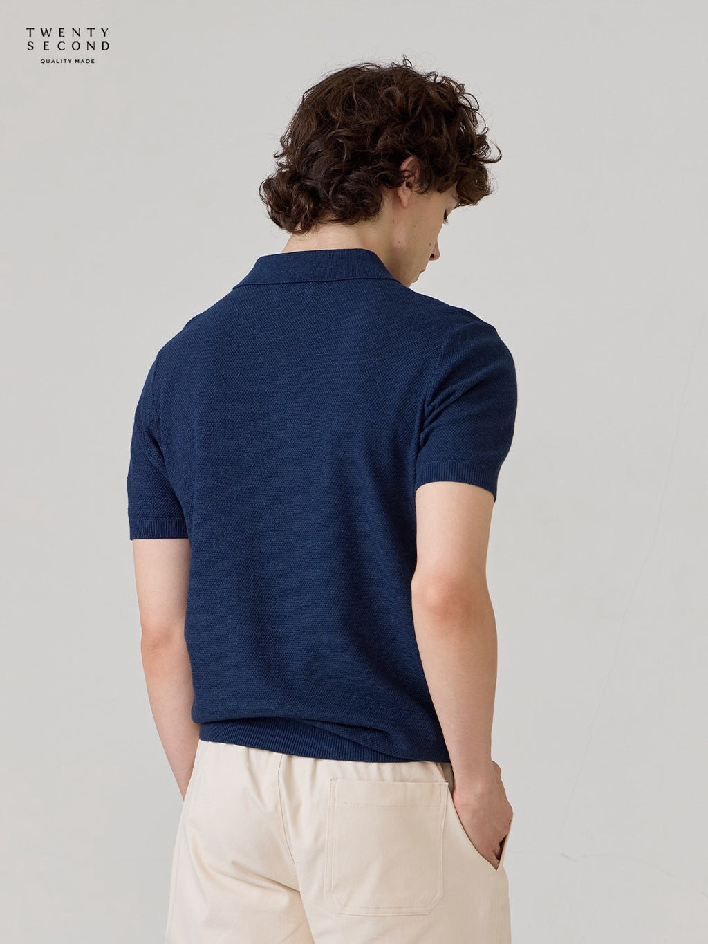 เสื้อโปโลถัก RIVIERA - สีกรมท่า