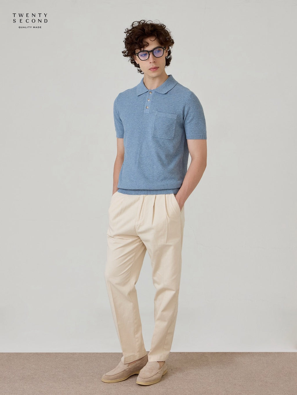 เสื้อโปโลถัก RIVIERA - สีน้ำเงิน
