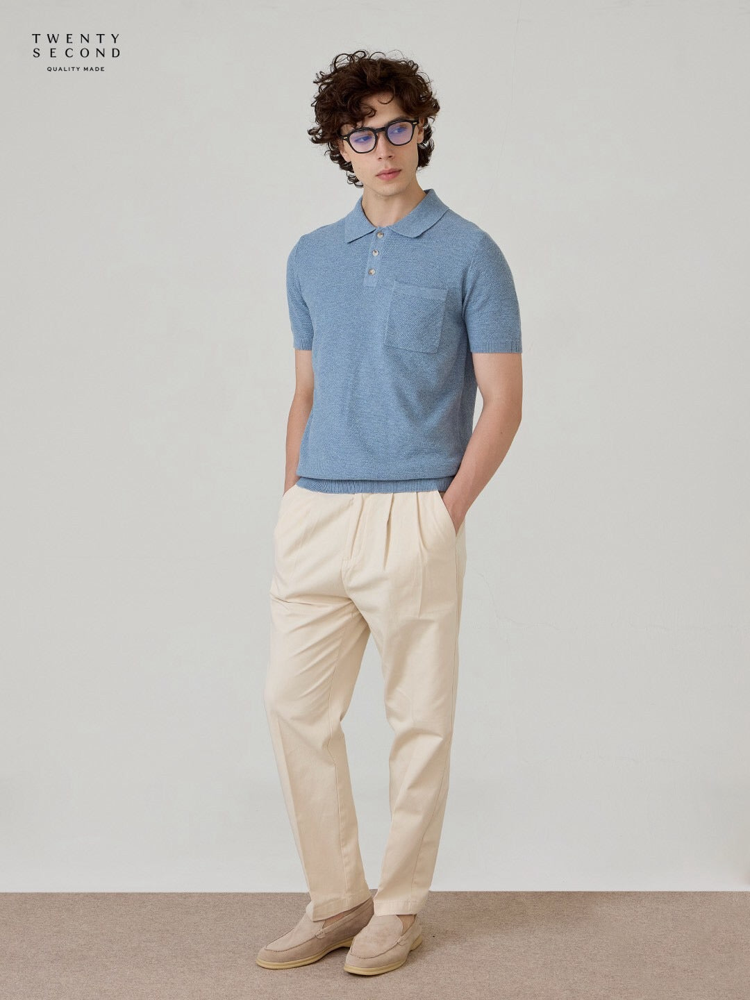 เสื้อโปโลถัก RIVIERA - สีน้ำเงิน