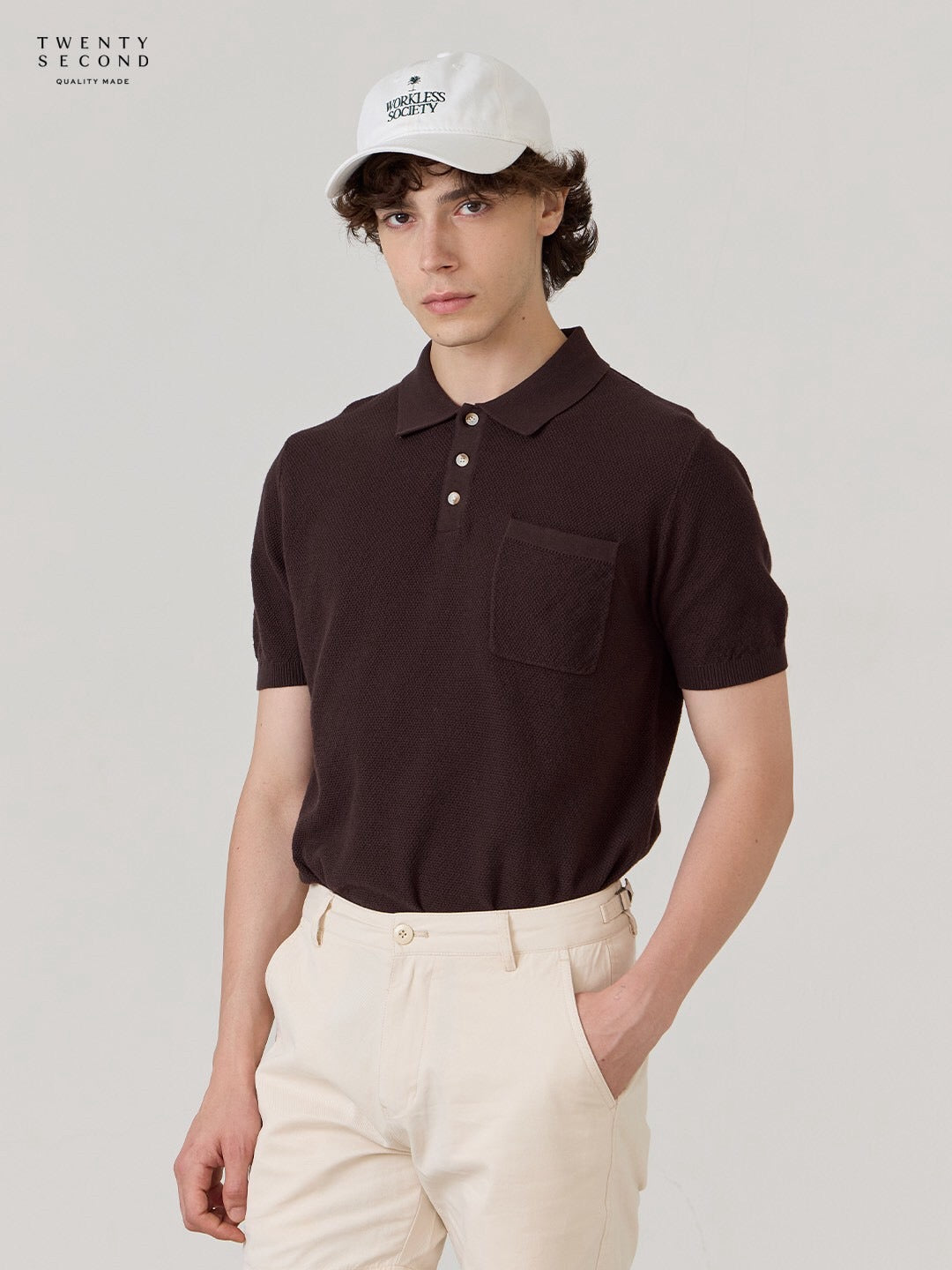 เสื้อโปโลถัก RIVIERA - สีน้ำตาล