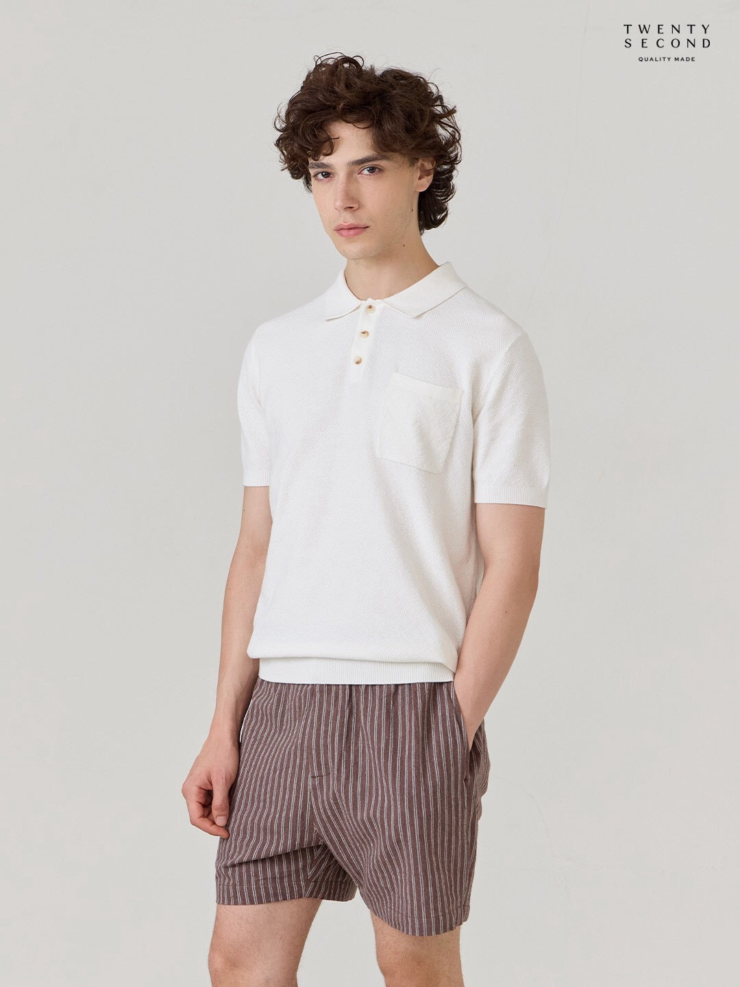 เสื้อโปโลถักริเวียร่า - สีขาว