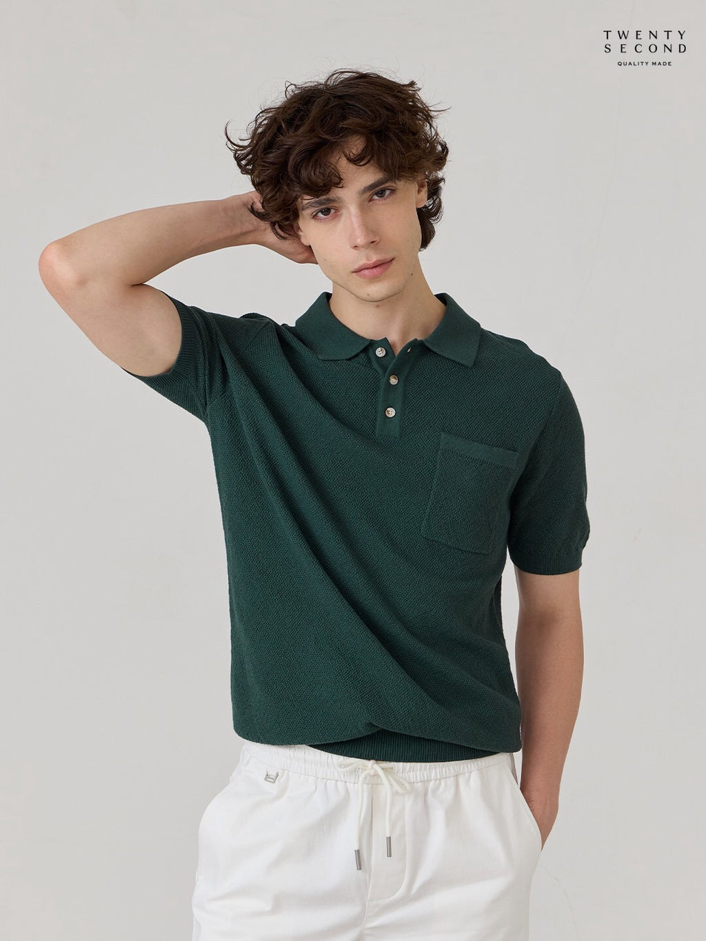 เสื้อโปโลถัก RIVIERA - สีเขียว