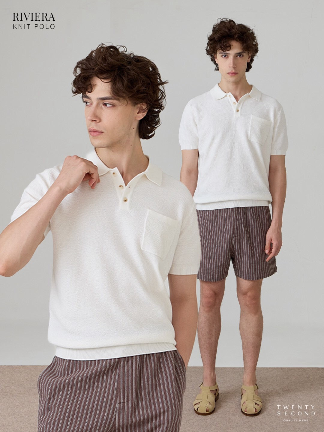 เสื้อโปโลถักริเวียร่า - สีขาว