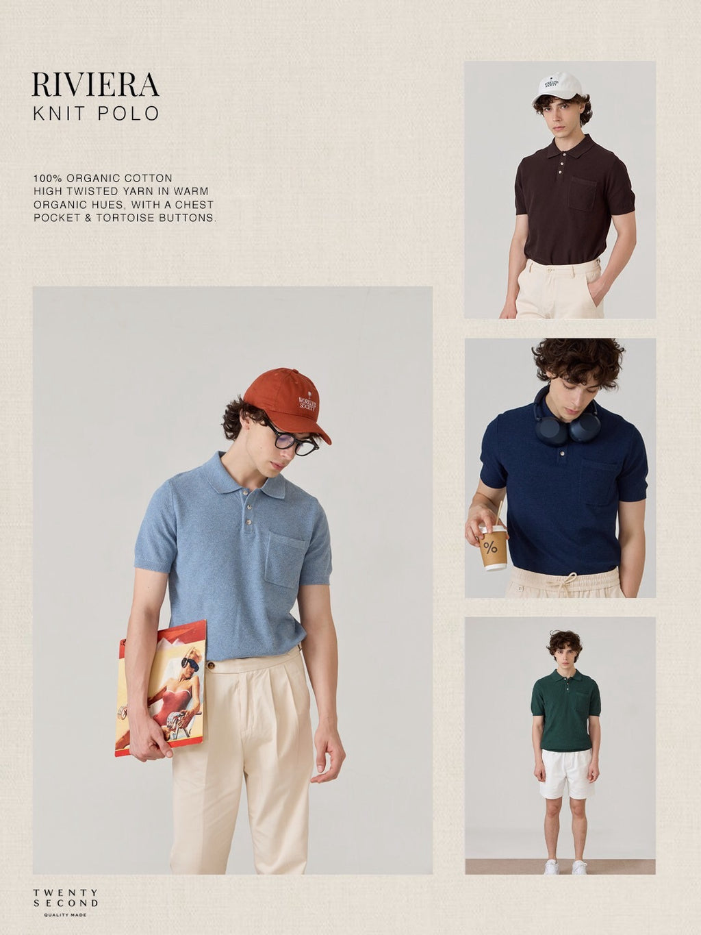 เสื้อโปโลถัก RIVIERA - สีน้ำเงิน