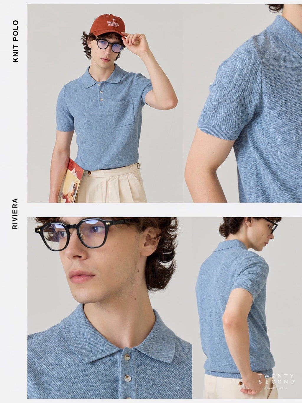 เสื้อโปโลถัก RIVIERA - สีน้ำเงิน
