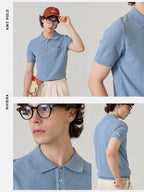เสื้อโปโลถัก RIVIERA - สีน้ำเงิน