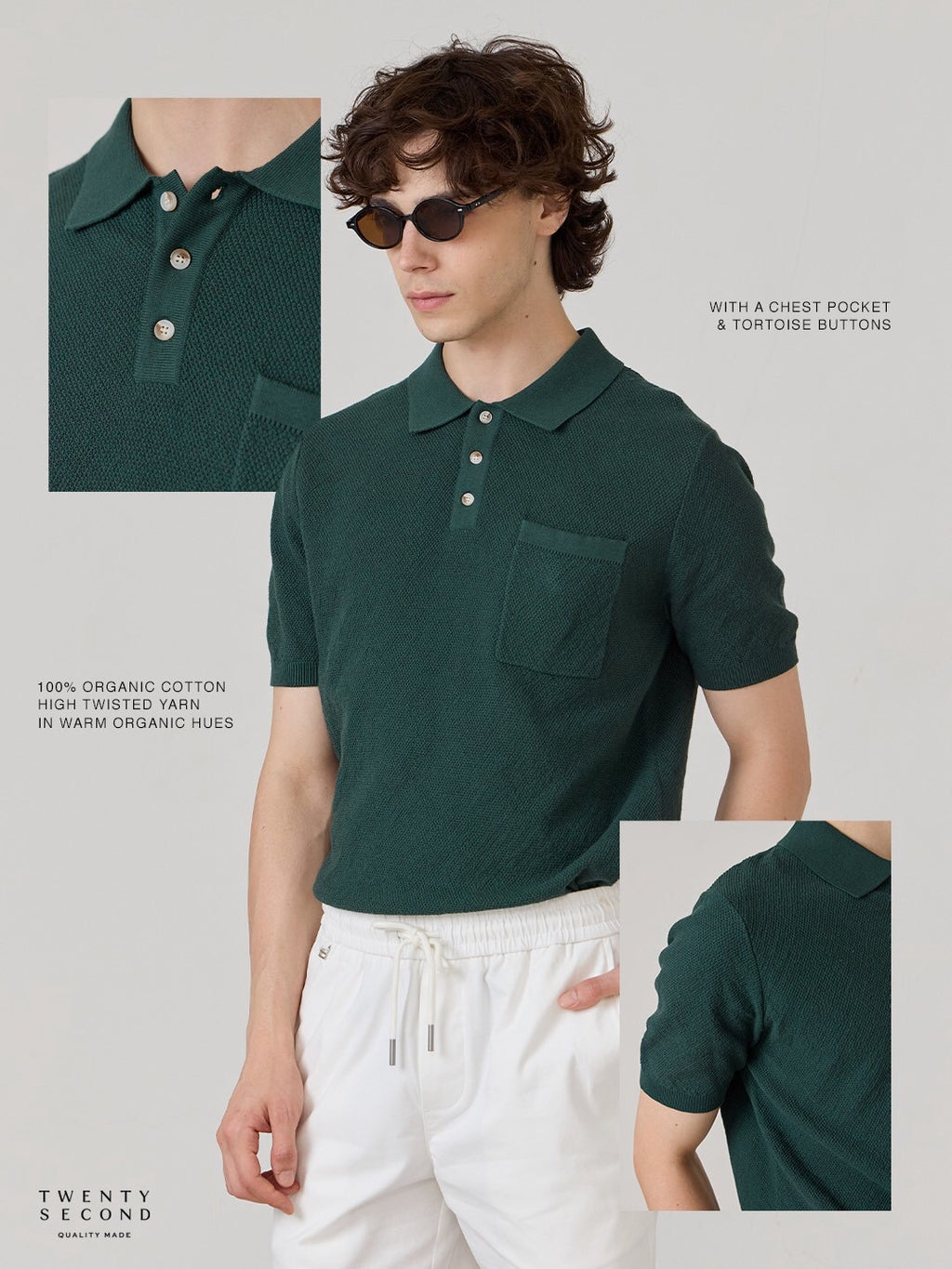 เสื้อโปโลถัก RIVIERA - สีเขียว
