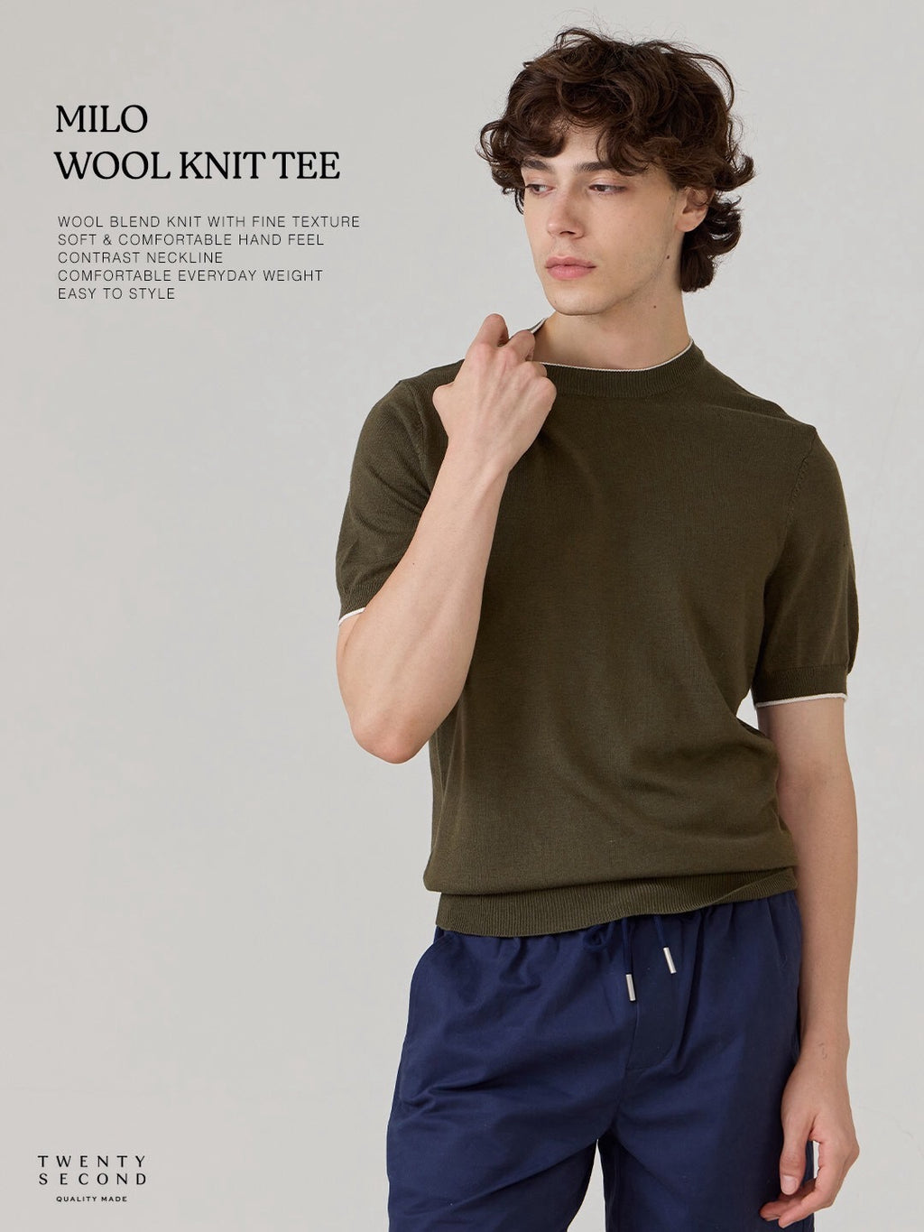 MILO WOOL KNIT TEE - OLIVE