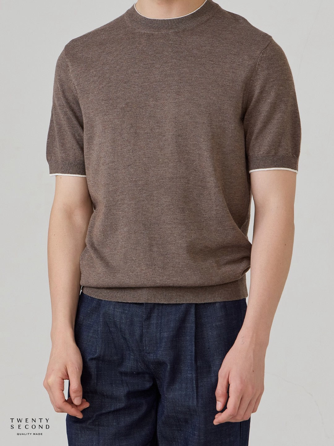 MILO WOOL KNIT TEE - BROWN