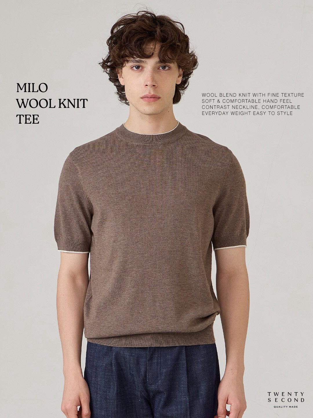 MILO WOOL KNIT TEE - BROWN