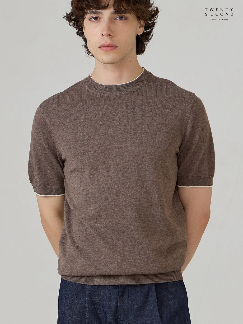 MILO WOOL KNIT TEE - BROWN