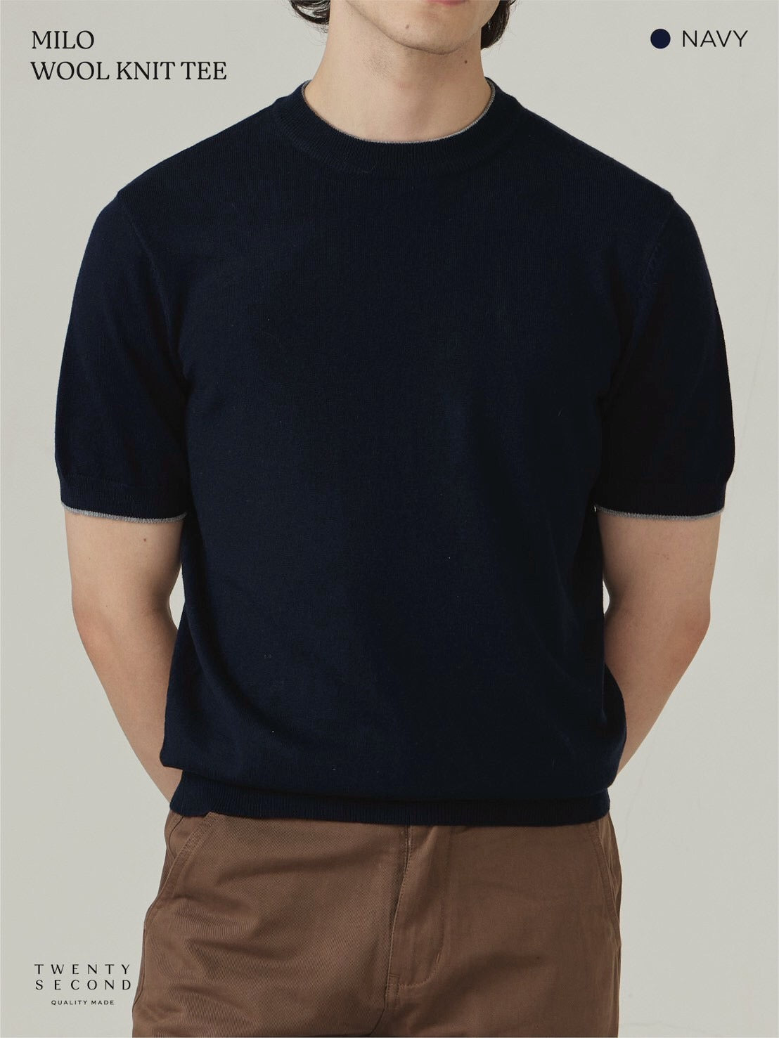 MILO WOOL KNIT POLO - NAVY
