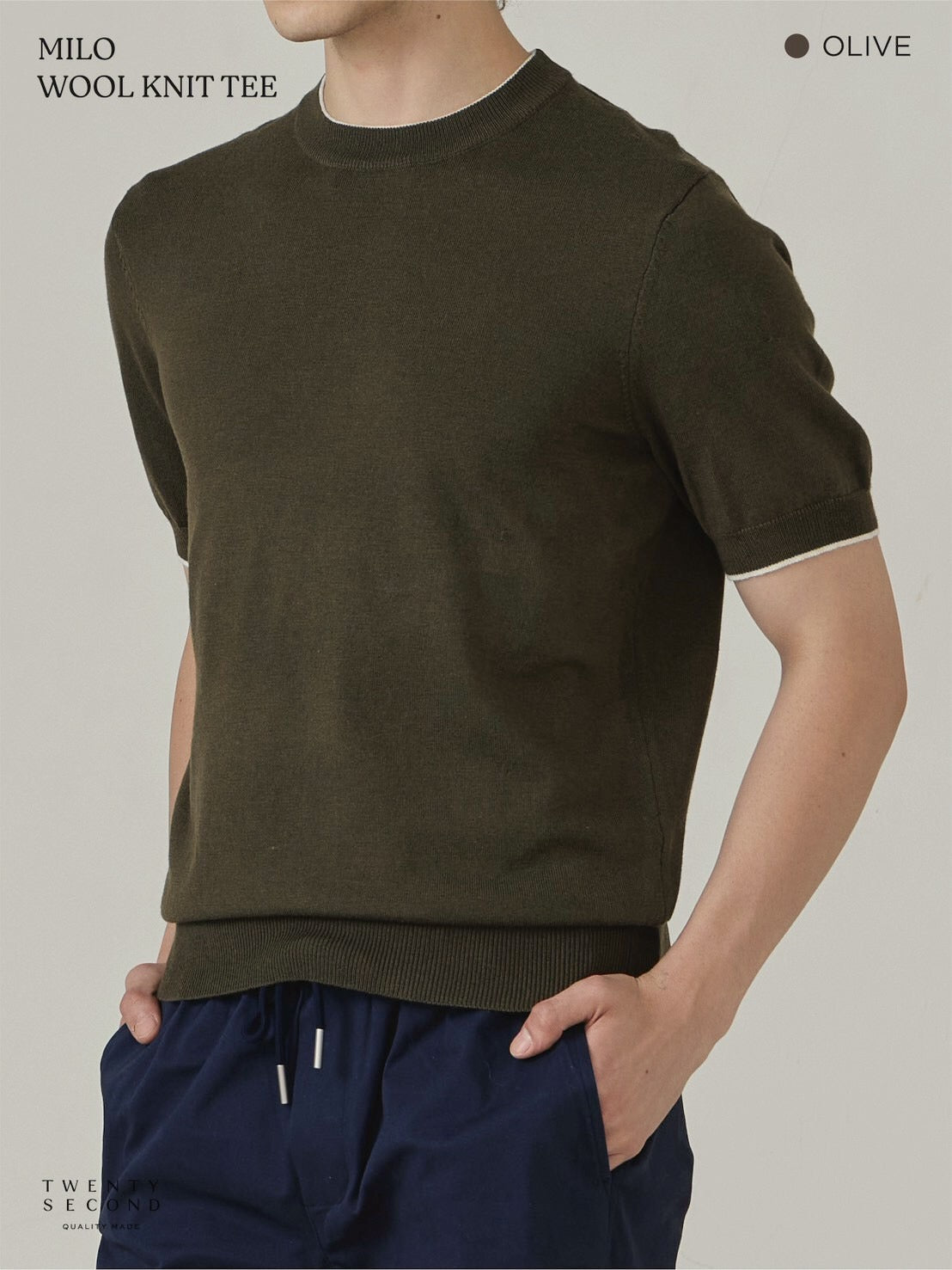 MILO WOOL KNIT TEE - OLIVE
