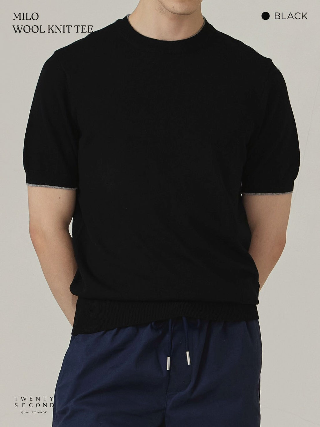 MILO WOOL KNIT TEE - BLACK